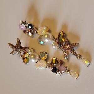 Rhinestone, Pearl, Starfish Earrings
